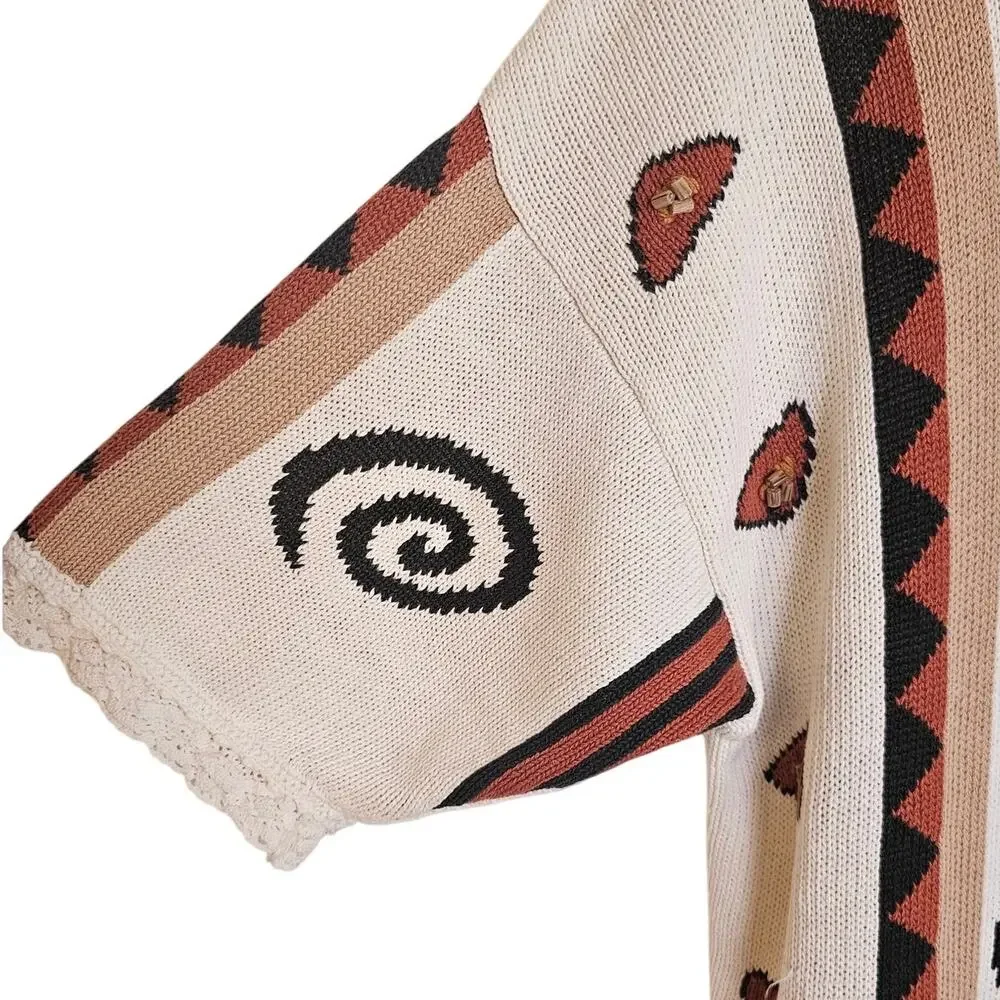 Maggie Lawrence Vintage Ivory White Short SleeveCardigan Sweater w/ Beading